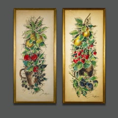 Mid-Century Signed Still-Life Watercolor Drawing