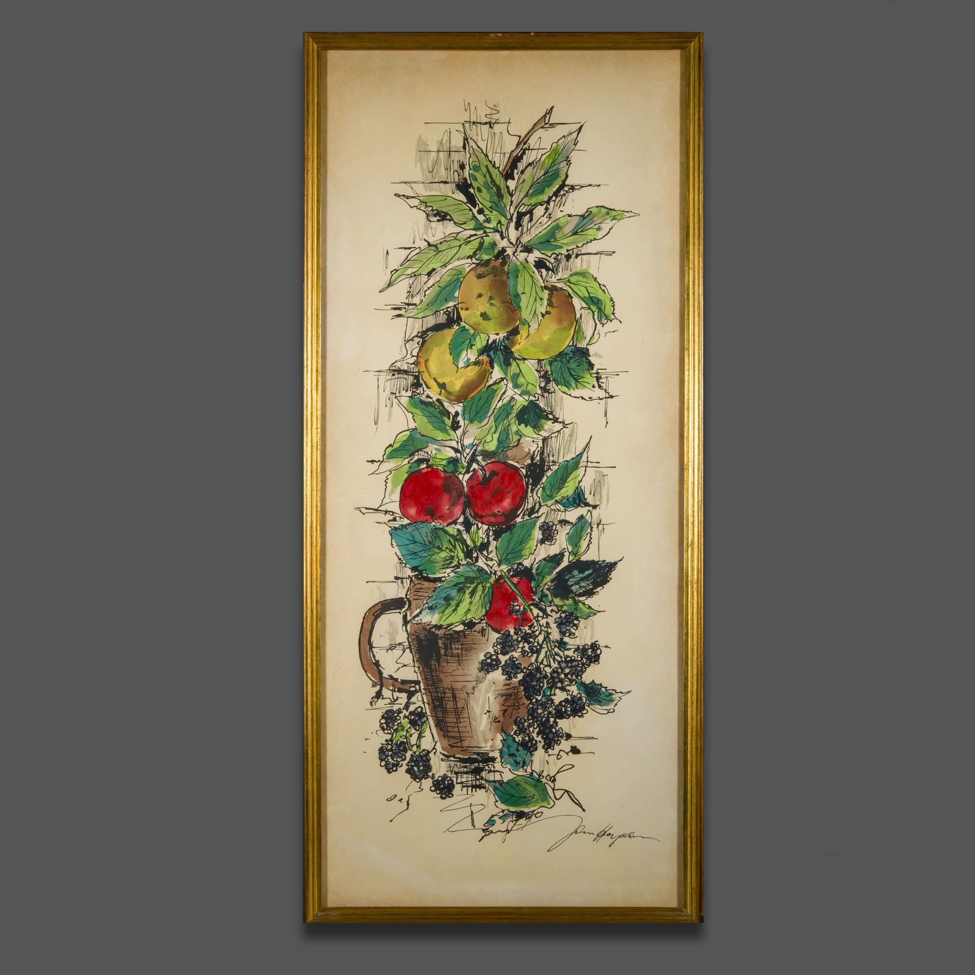 Mid-Century Signed Still-Life Watercolor on Paper, Modern Style, 1950s