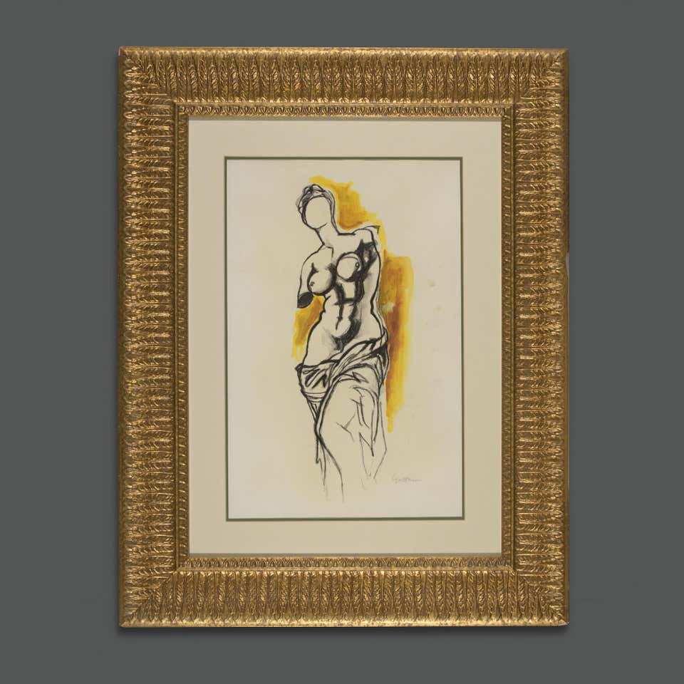 1970s Renato Guttuso Signed Classical Drawing Venus of Milo