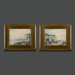 Pair of Edgar Barclay Signed Grand Tour Italians Landscapes Watercolors