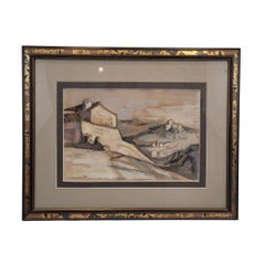 Acquerello su carta French Village di Jean Derriére Vintage