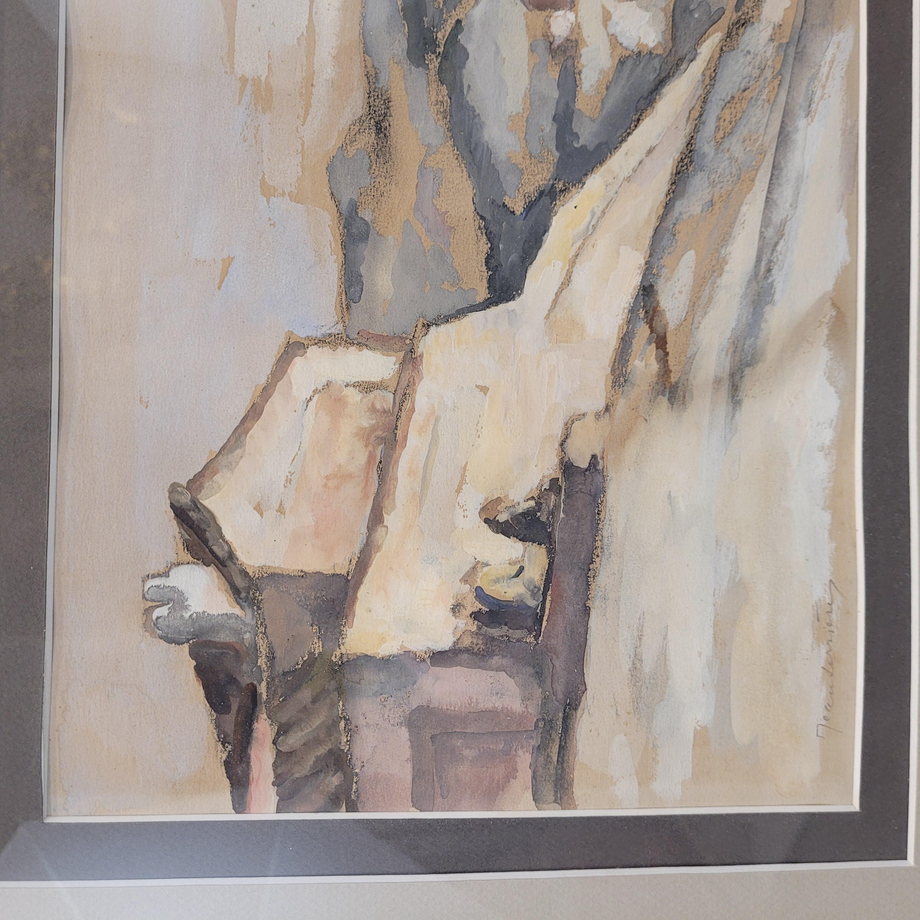 Aquarelle sur papier Village français par Jean Derriére Vintage en vente 2