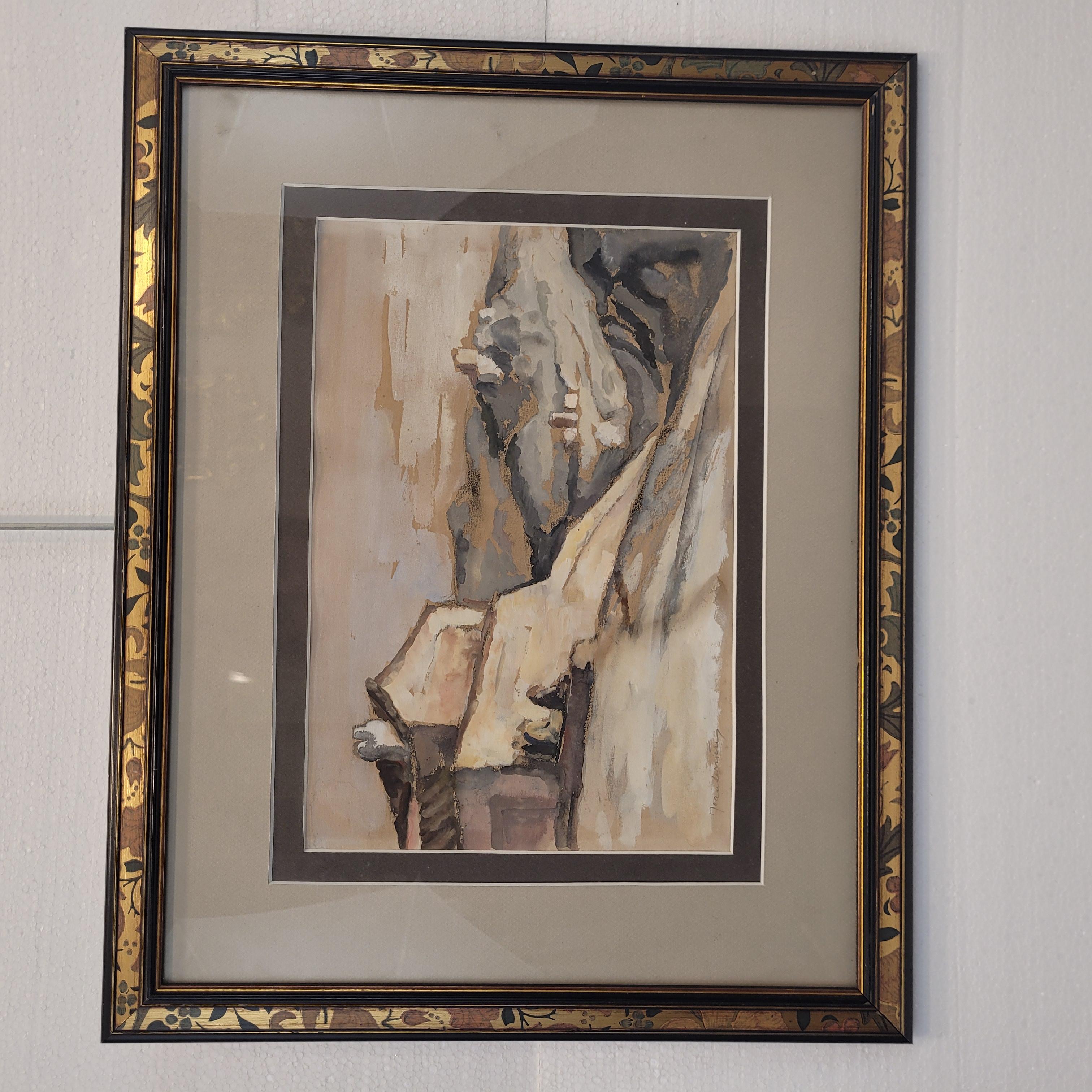 Aquarelle sur papier Village français par Jean Derriére Vintage en vente 1