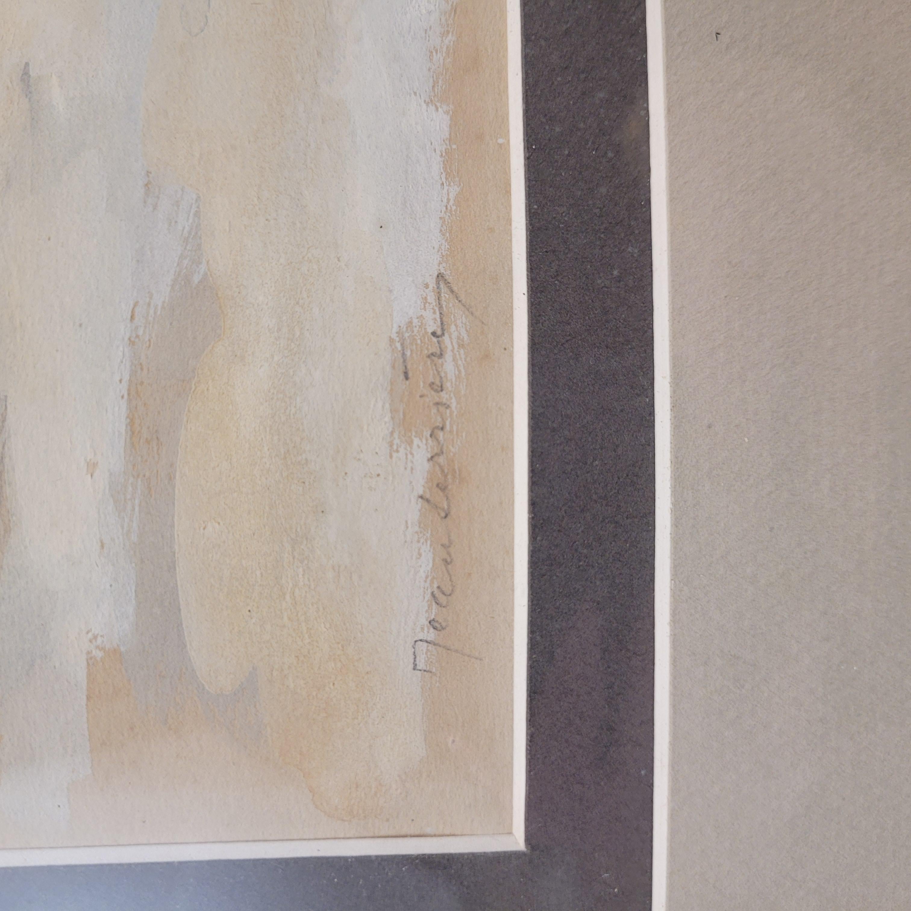 Aquarelle sur papier Village français par Jean Derriére Vintage en vente 5