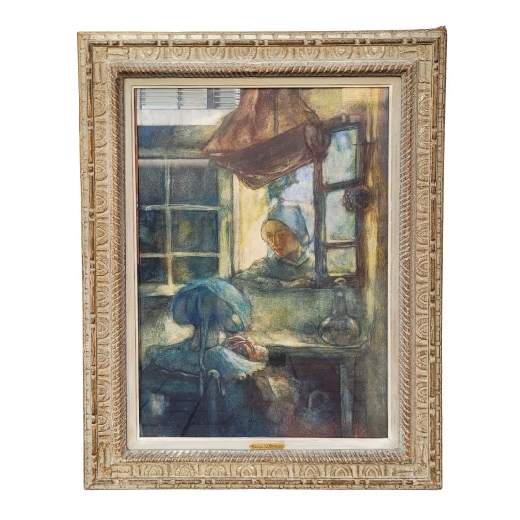 Pastello Impressionismo Intima scena blu Gaston La Touche, Francia in vendita 1