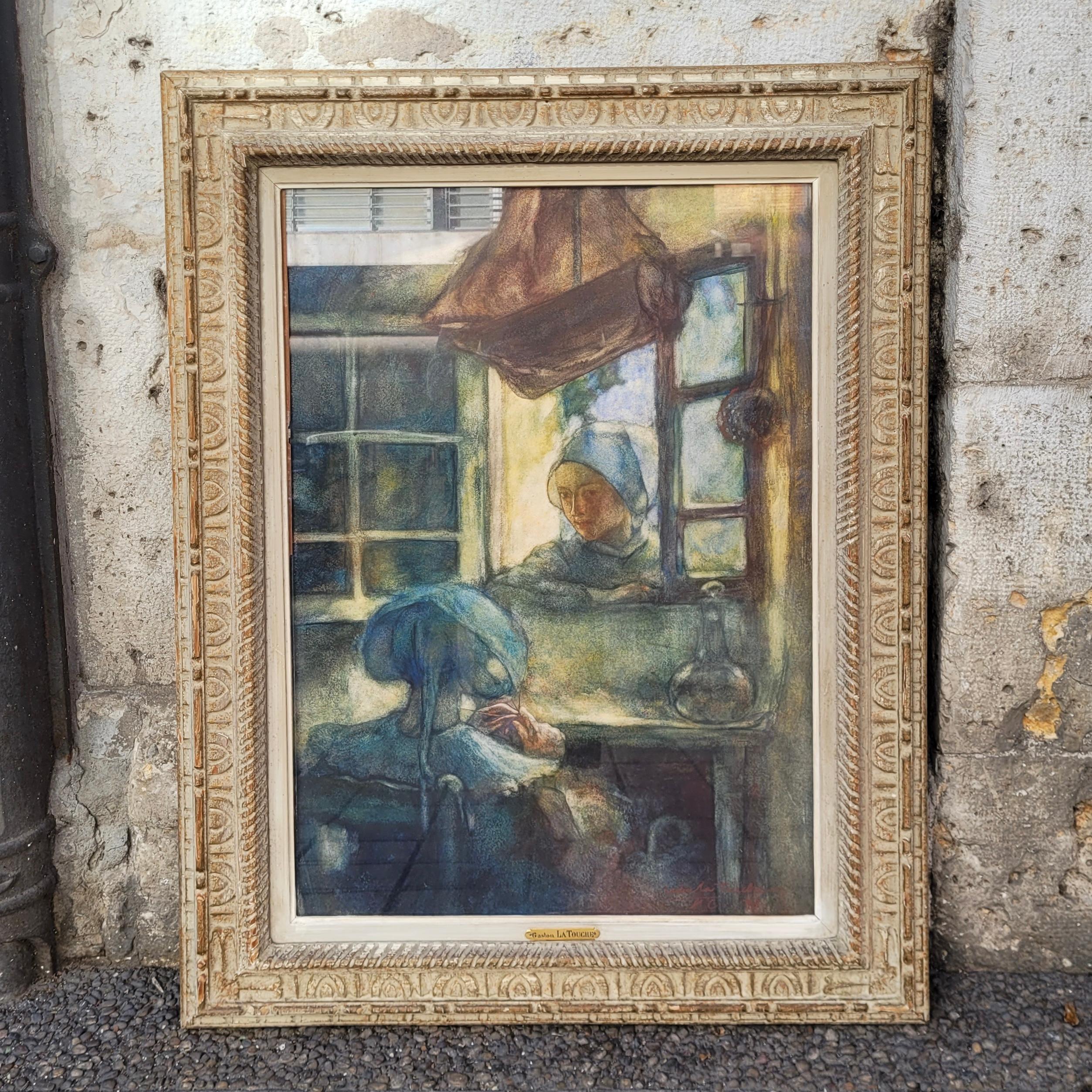 Pastello Impressionismo Intima scena blu Gaston La Touche, Francia in vendita 3