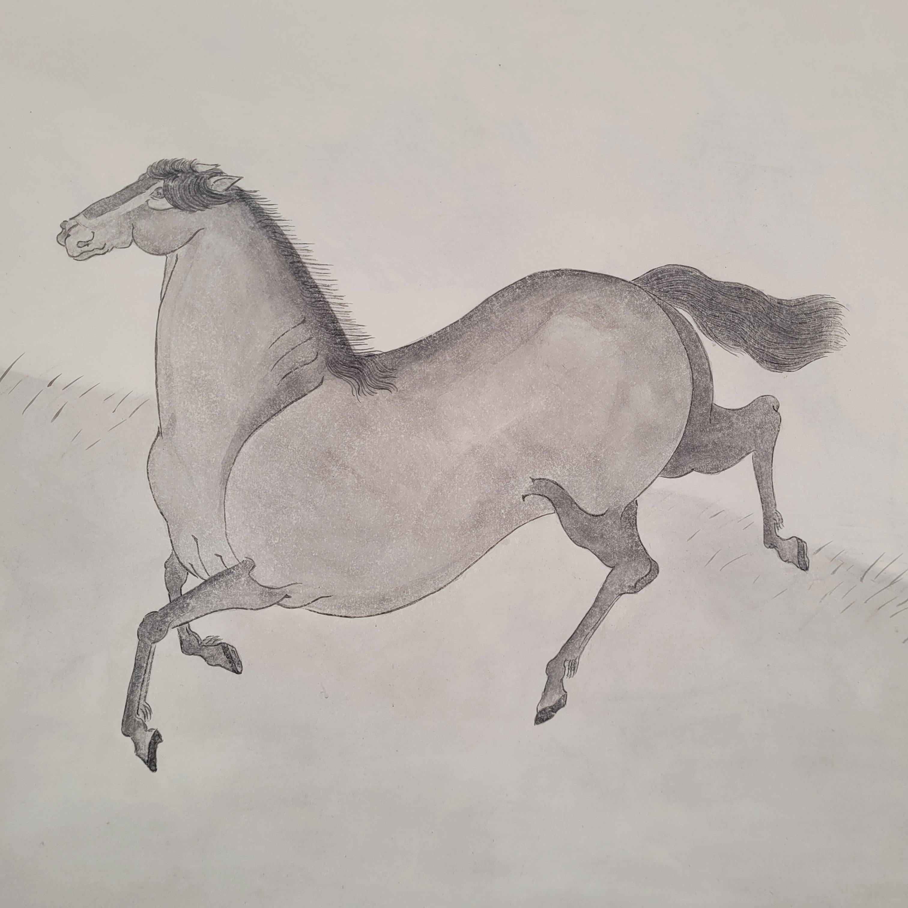 Hasegawa School Edo Folding Screen with Horses Byobu Horses Japan For Sale 8