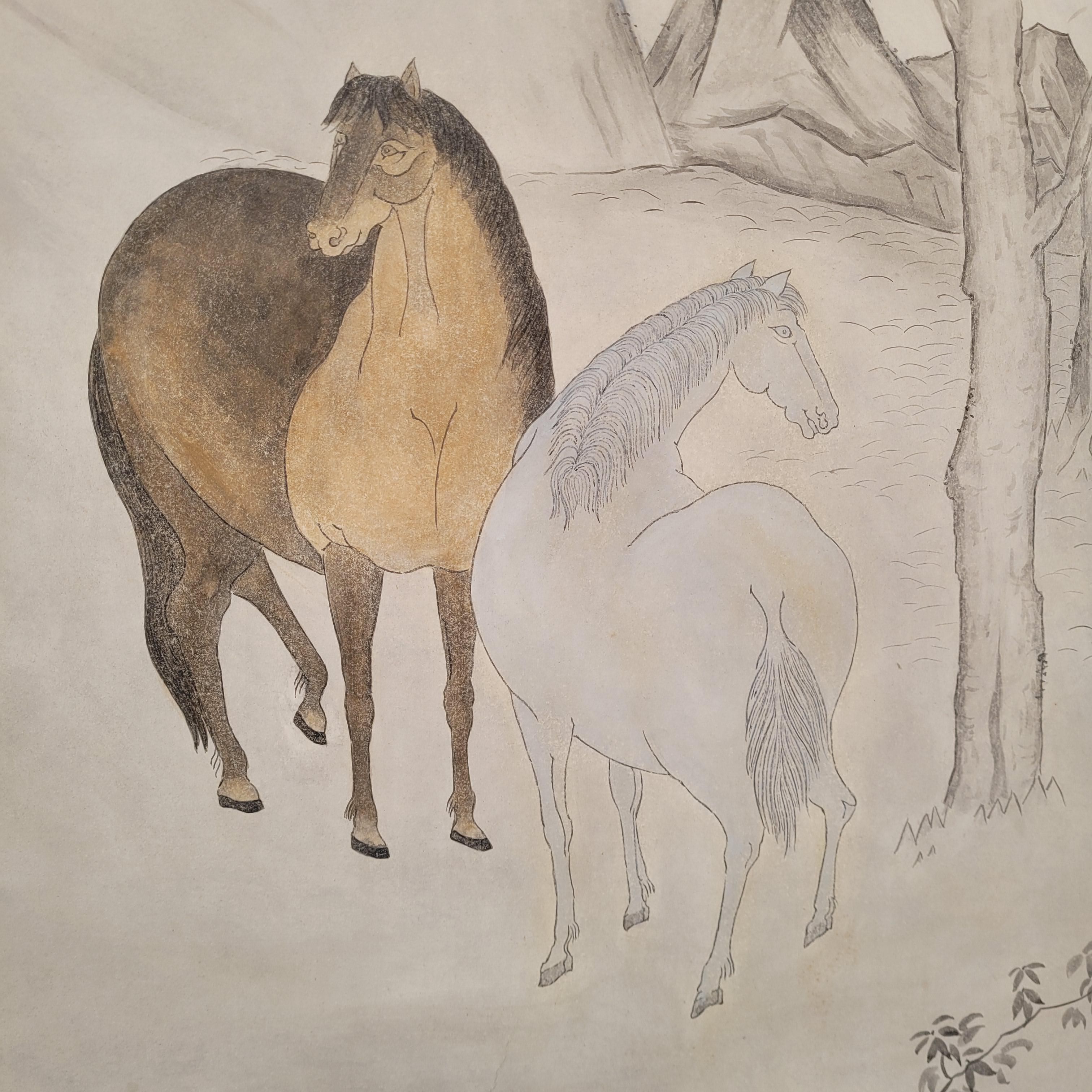 Hasegawa School Edo Folding Screen with Horses Byobu Horses Japan For Sale 5