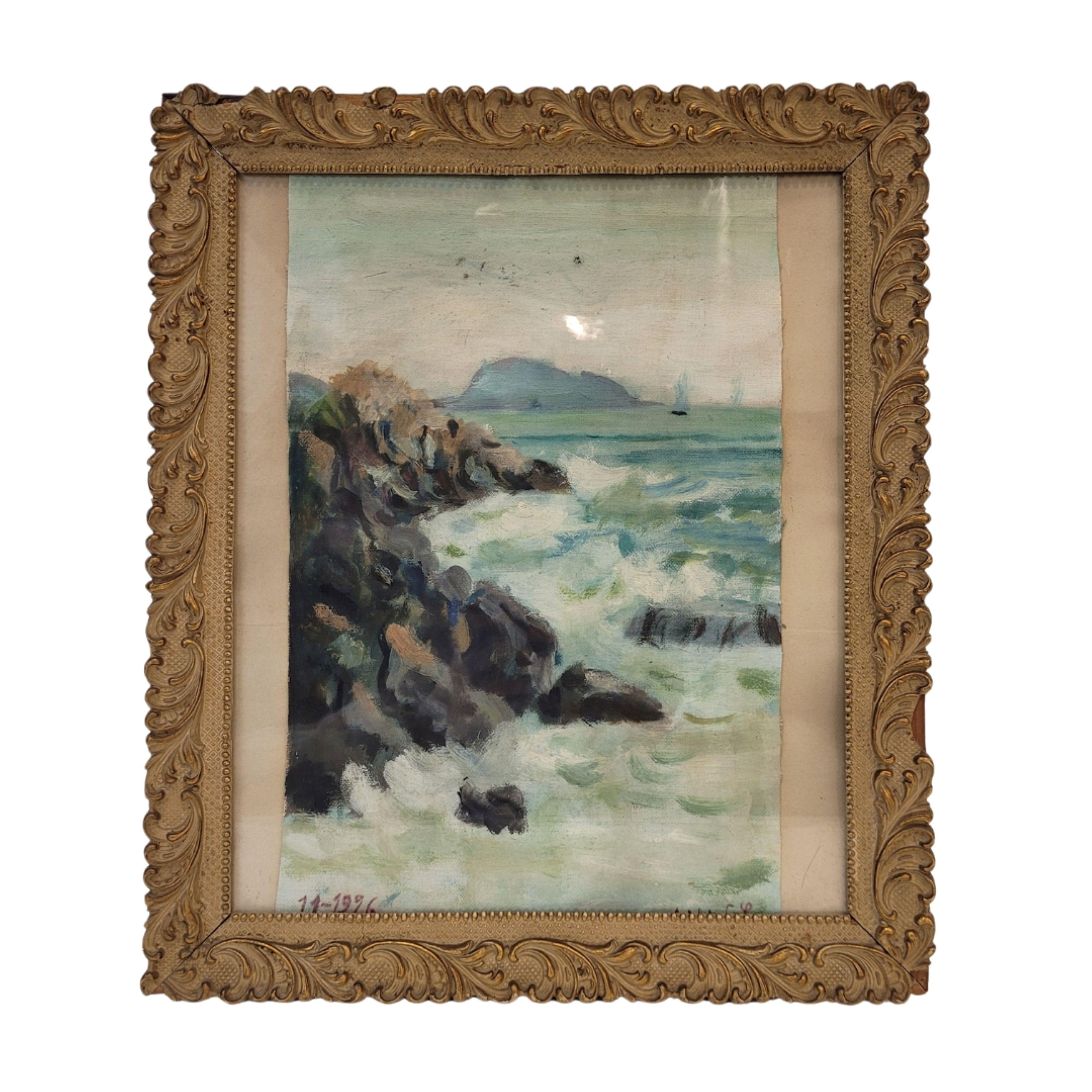 Landscape Art di Juan Antonio Morales (Villavaquerín, Valladolid, 1909 – Madrid, 1984) - Acquerello d
epoca su carta "Paesaggio marino" Juan Antonio Morale Spagna