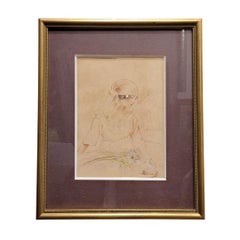 Art Nouveau colored drawing young woman in an intimate scene, France