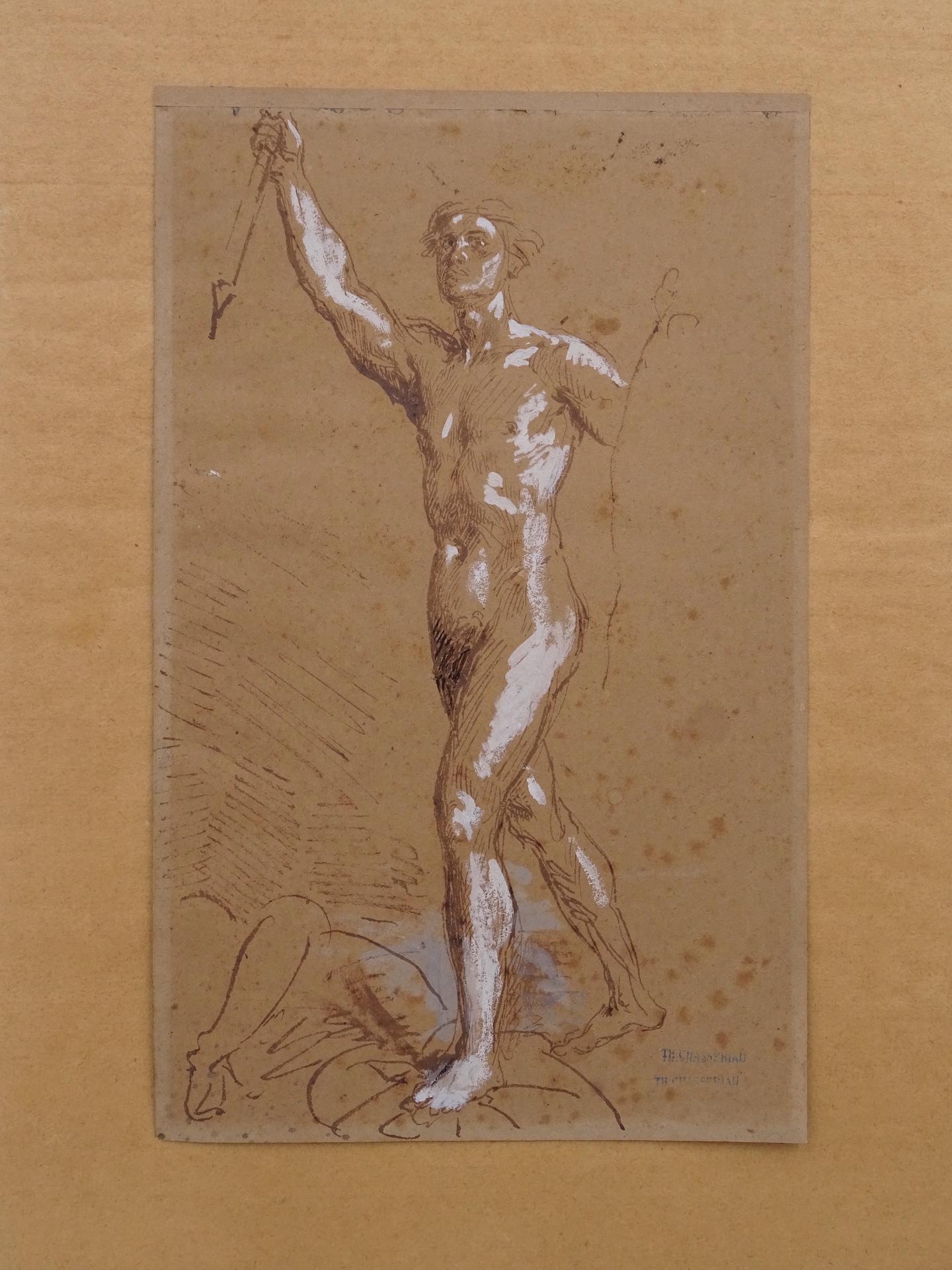 Dessin préparatoire au crayon sur papier de Théodore Chassériau, vers 1850 en vente 1