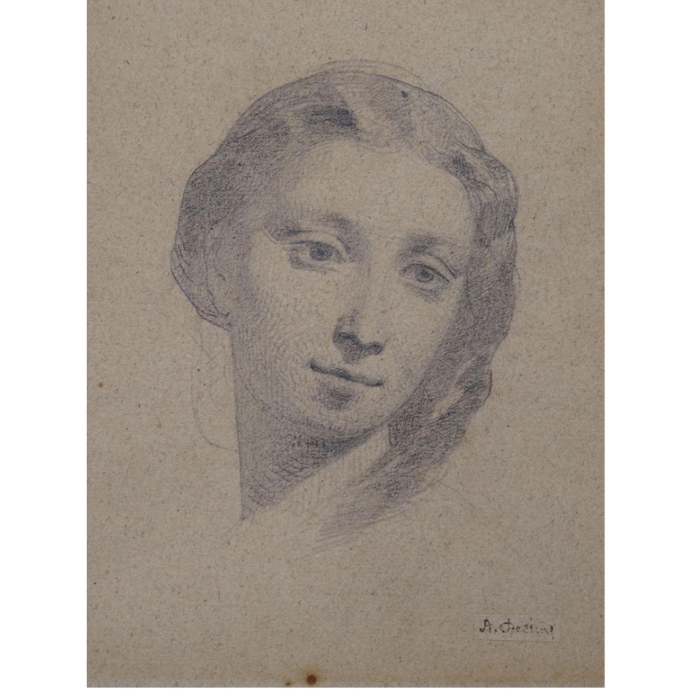 Disegno a matita su carta “Ritratto femminile” di Alberto Pasini, 1870 circa in vendita 1