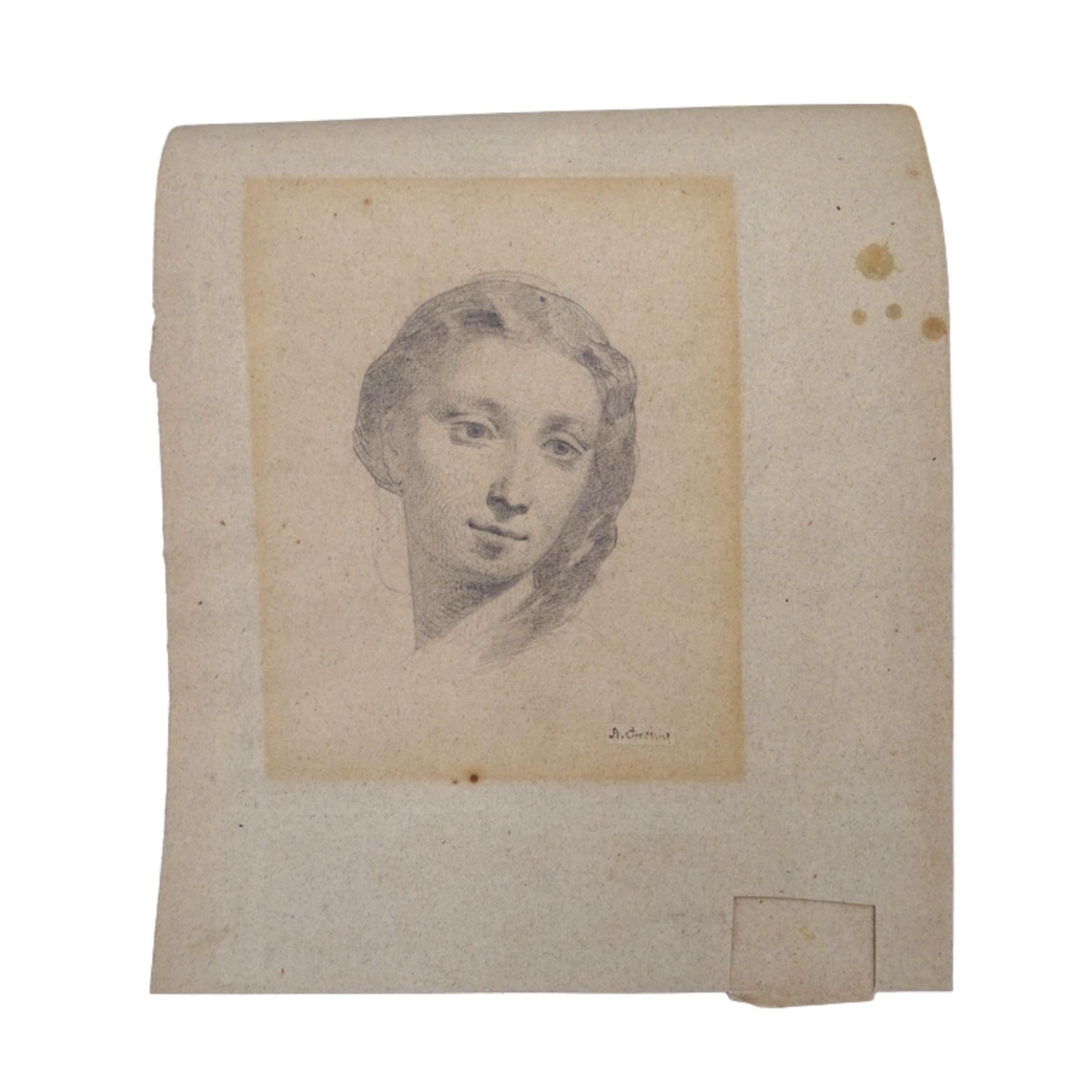 Disegno a matita su carta “Ritratto femminile” di Alberto Pasini, 1870 circa in vendita 4
