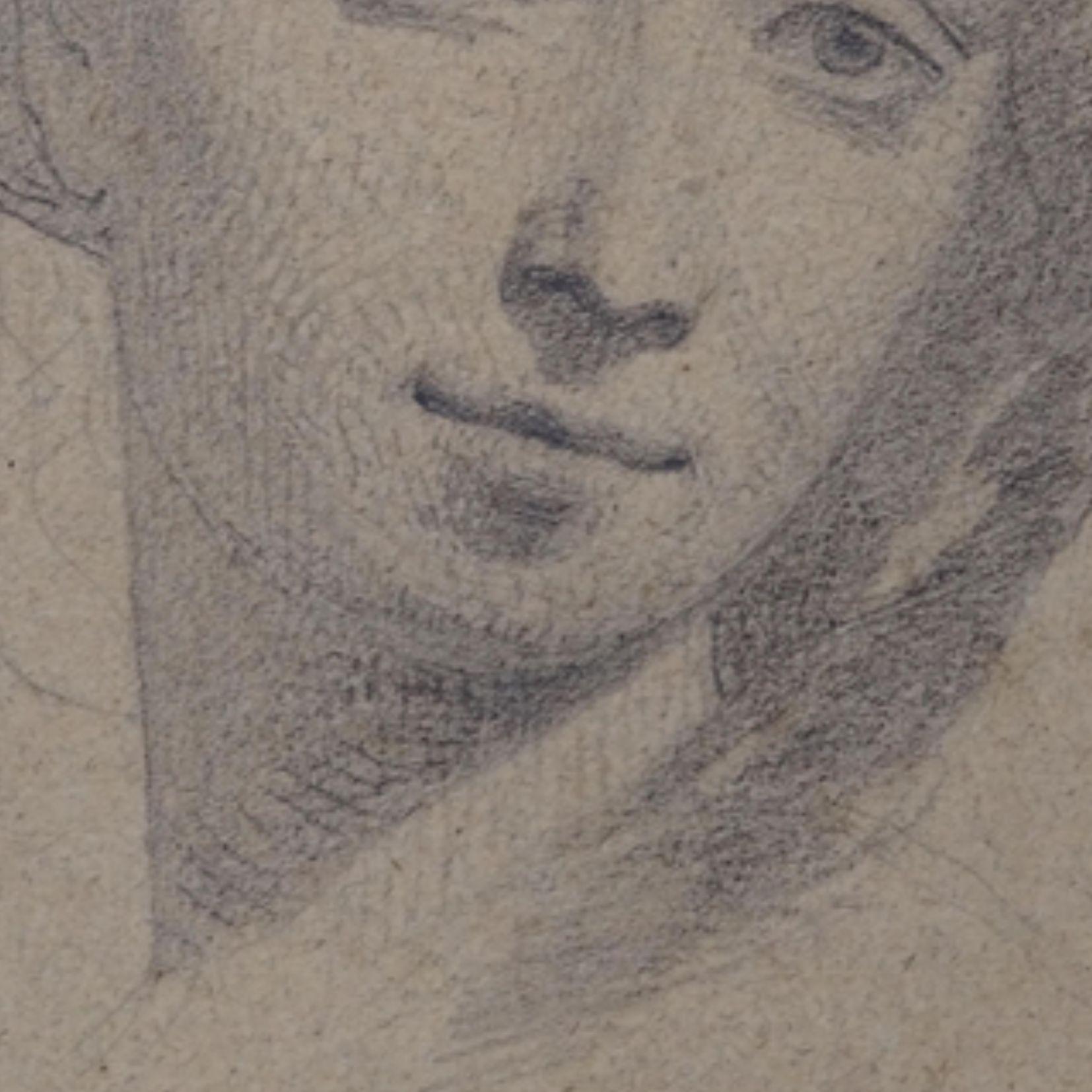 Dibujo a lápiz sobre papel 'Retrato femenino' de Alberto Pasini, hacia 1870 en venta 4