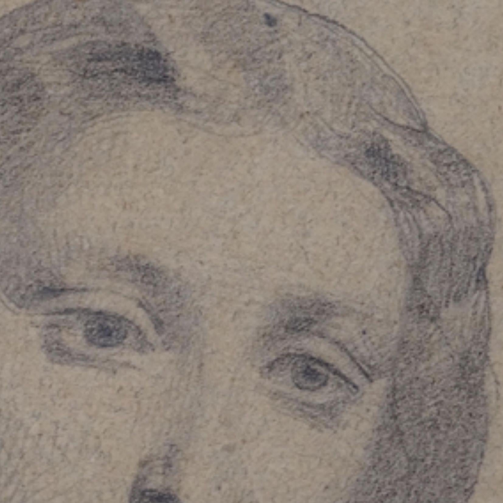 Dibujo a lápiz sobre papel 'Retrato femenino' de Alberto Pasini, hacia 1870 en venta 3