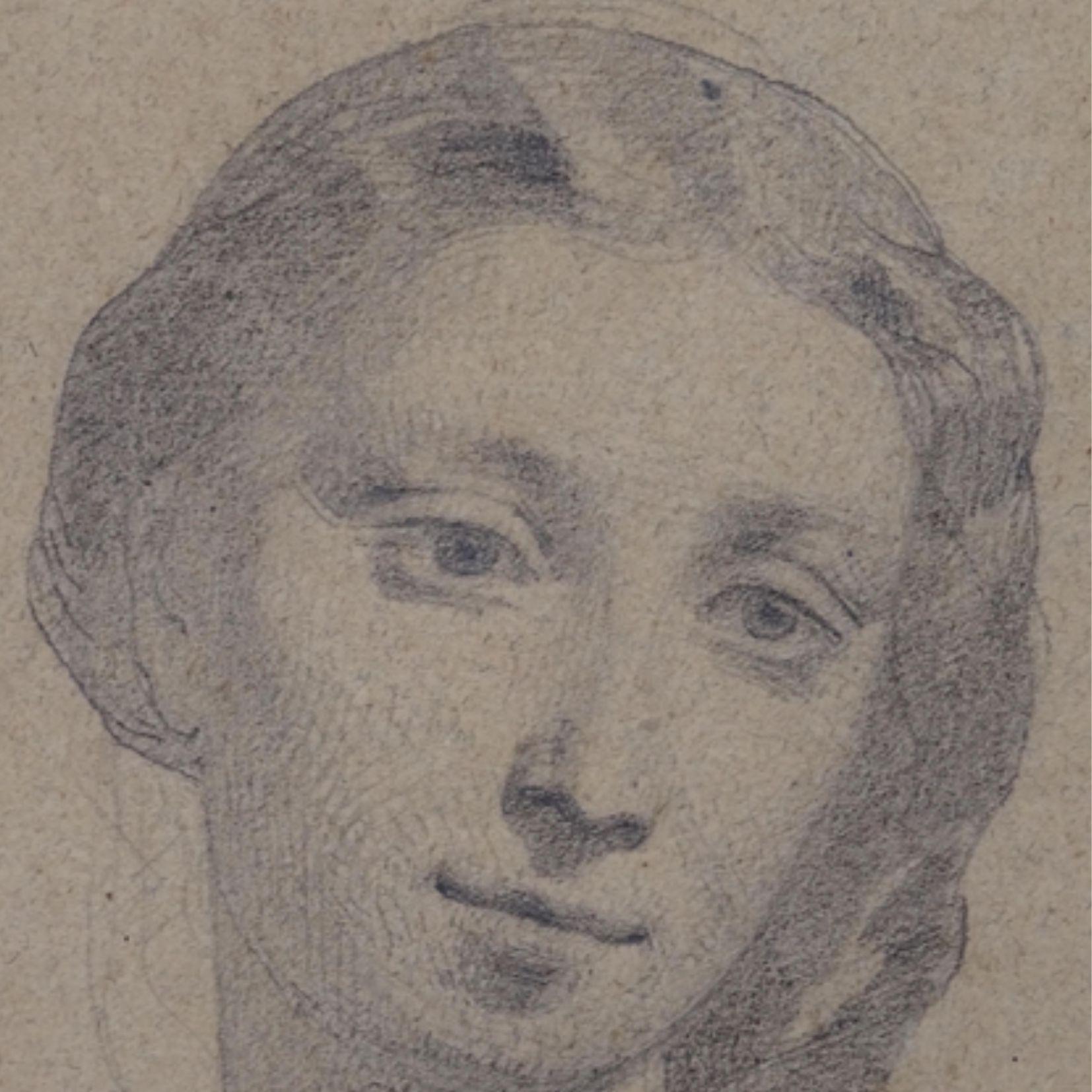 Dibujo a lápiz sobre papel 'Retrato femenino' de Alberto Pasini, hacia 1870 en venta 2