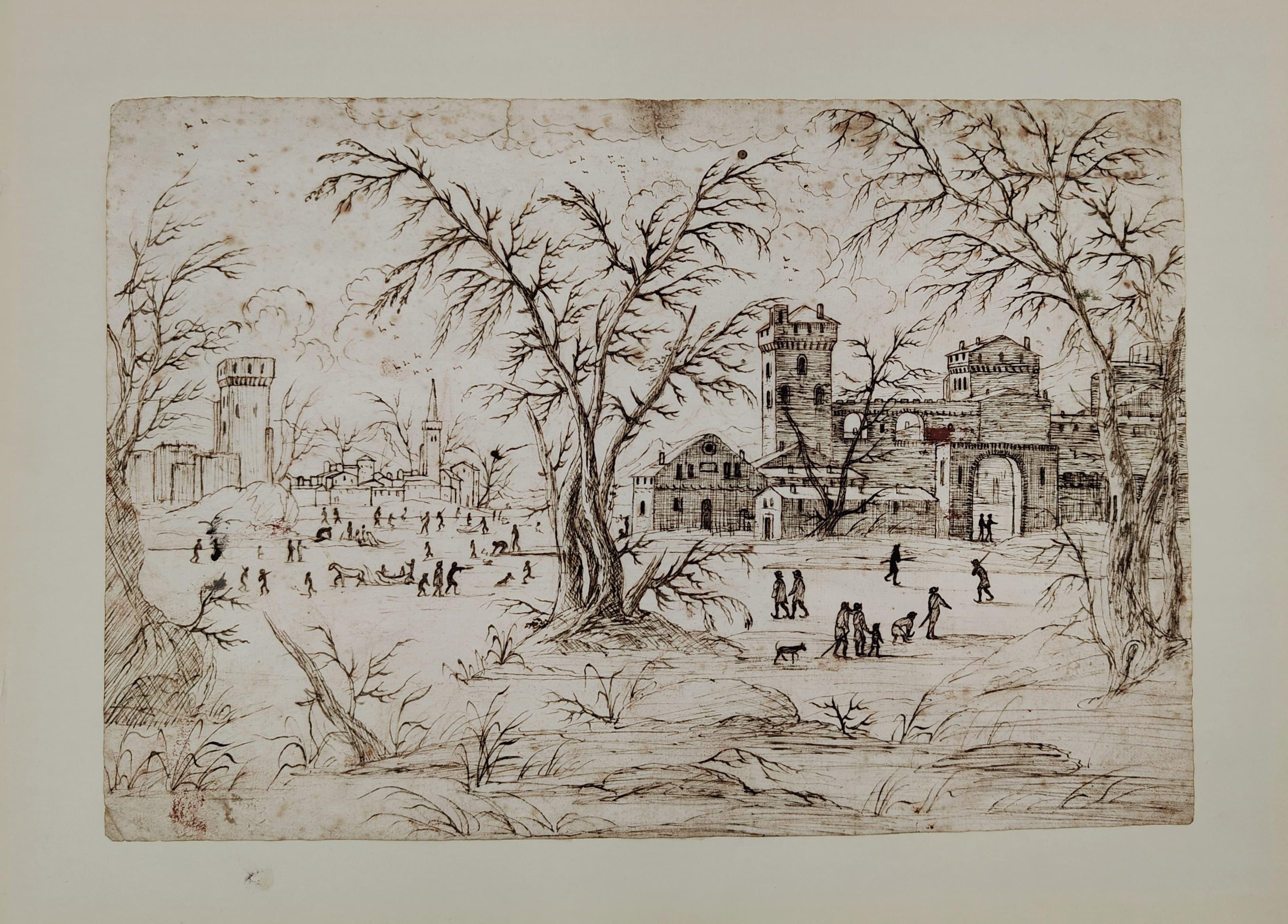 Disegno a china di un paesaggio olandese - 1680, Olanda - Art di Unknown