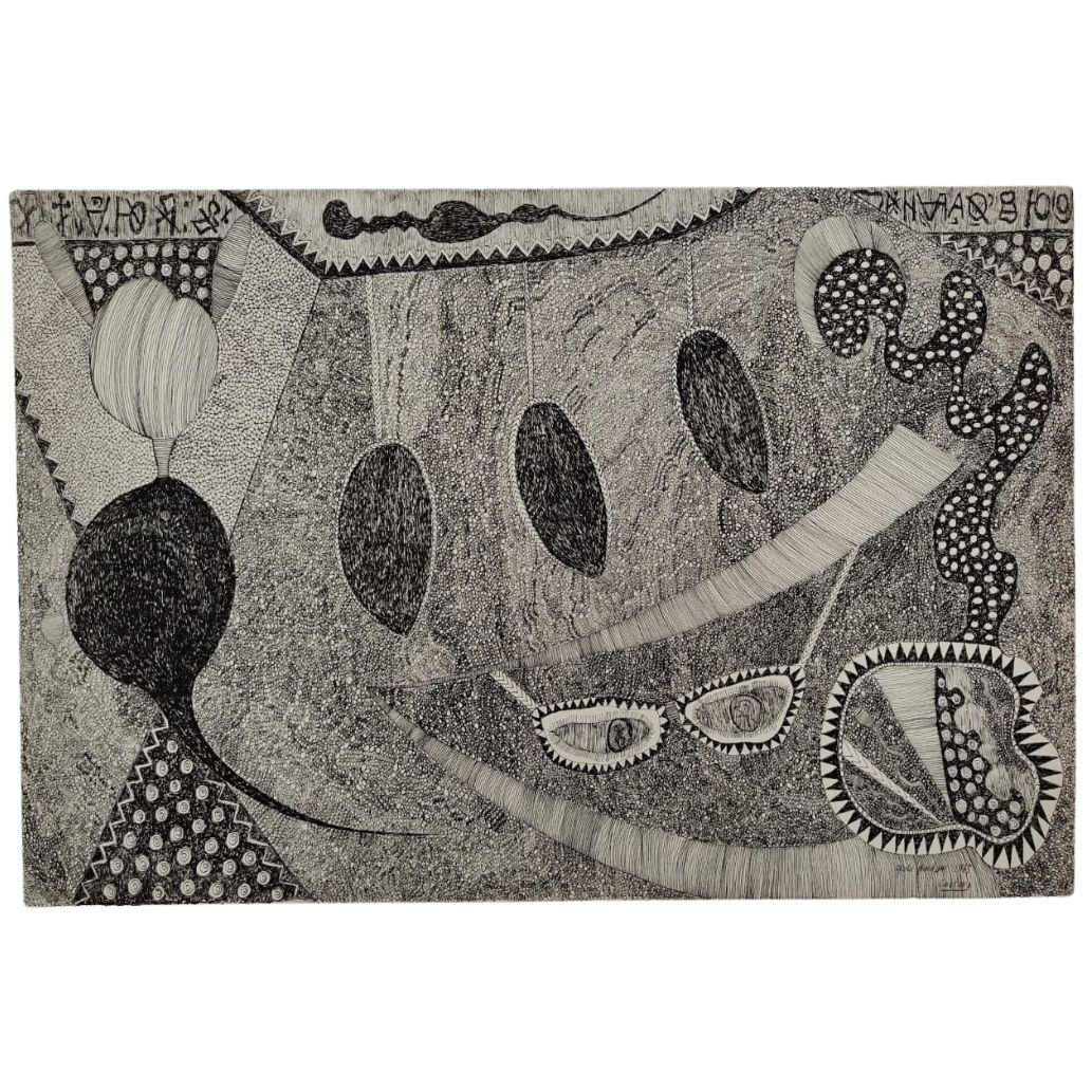Gala Barbisan, India ink on paper, "Surrealist Drawing," Italy, 1967