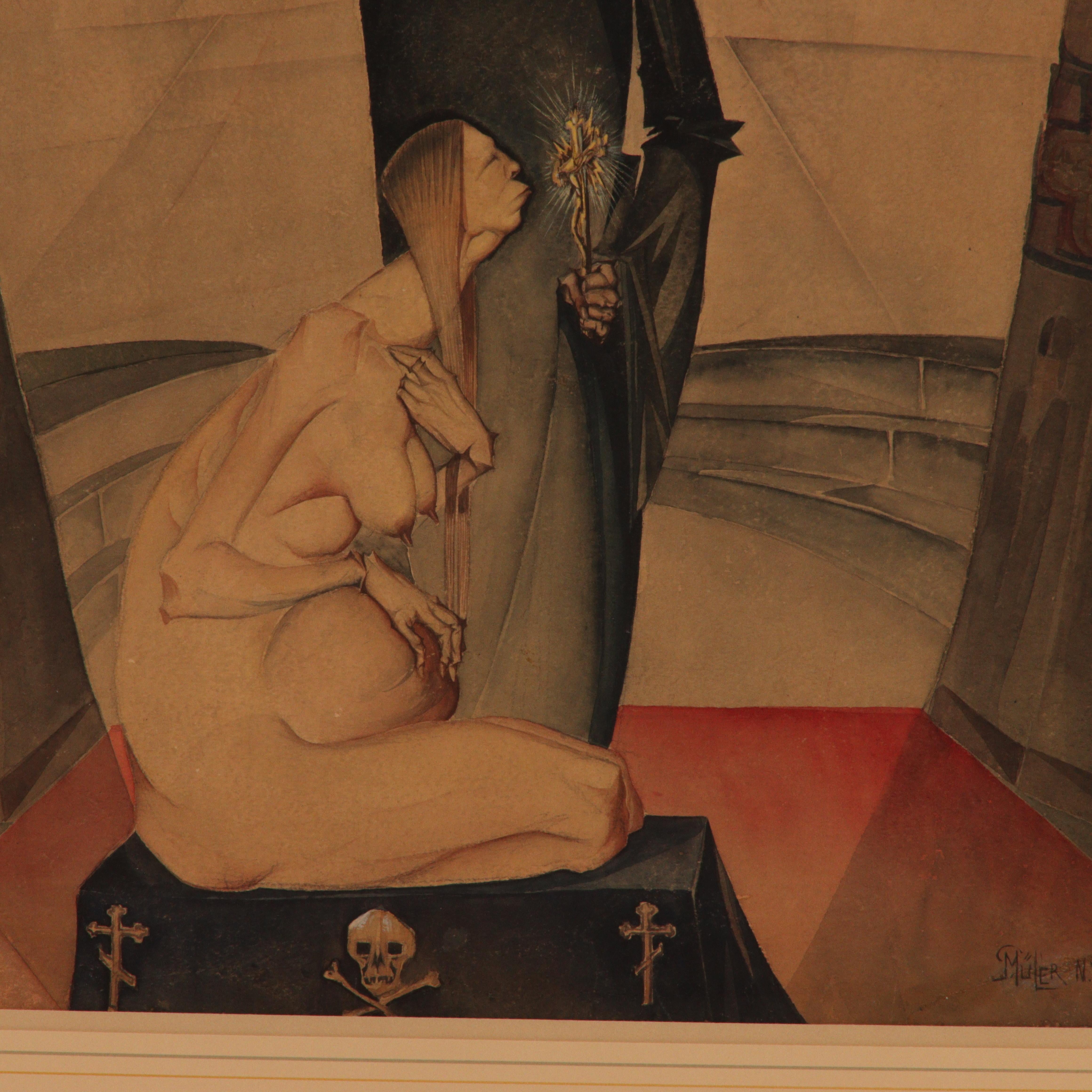 Priest with Pregnant Woman - Art by Paul Muller