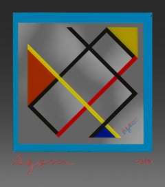 Yaakov Agam "Homage to Mondrian" (Blue Border), color serigraph mirror, 2000