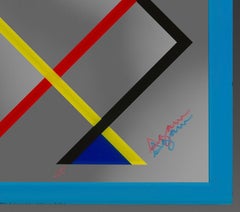 Yaakov Agam "Omaggio a Mondrian" (Blue Border), serigrafia a colori su specchio, 2000