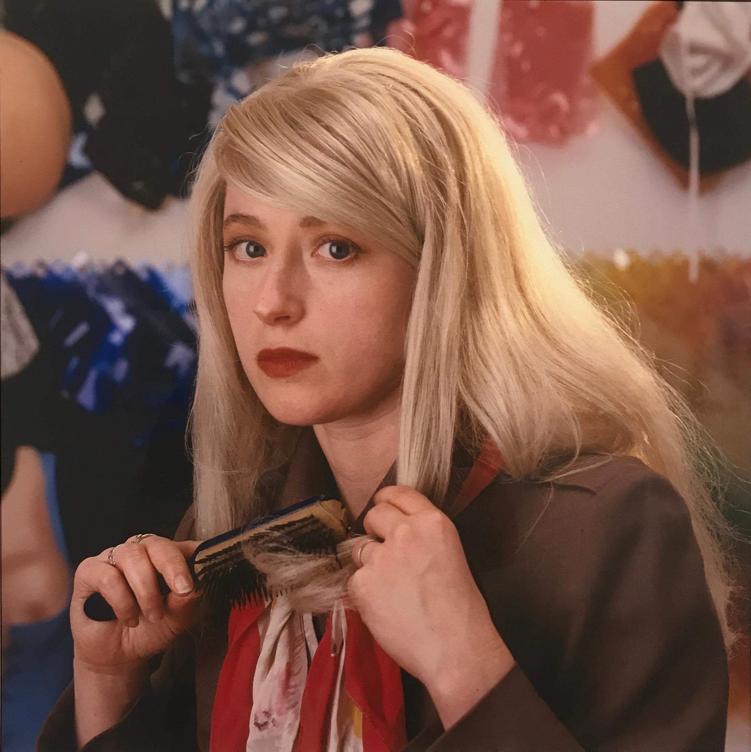 Abe Frajndlich Color Photograph - Cindy Sherman Combing Blond Wig, Walker Street Studio
