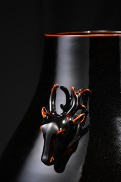 Black-Gold Deer-Head Vase