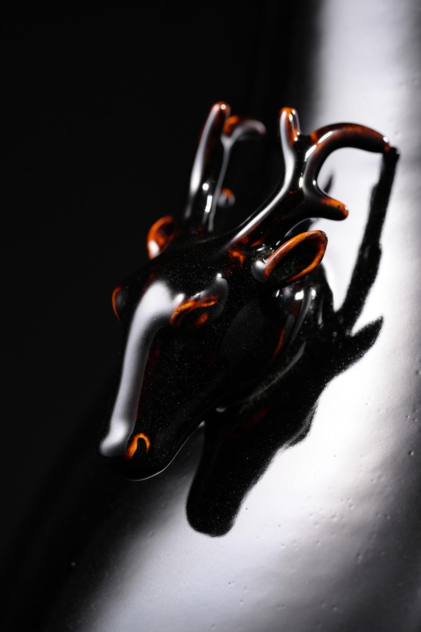 Black-Gold Deer-Head Vase For Sale 1