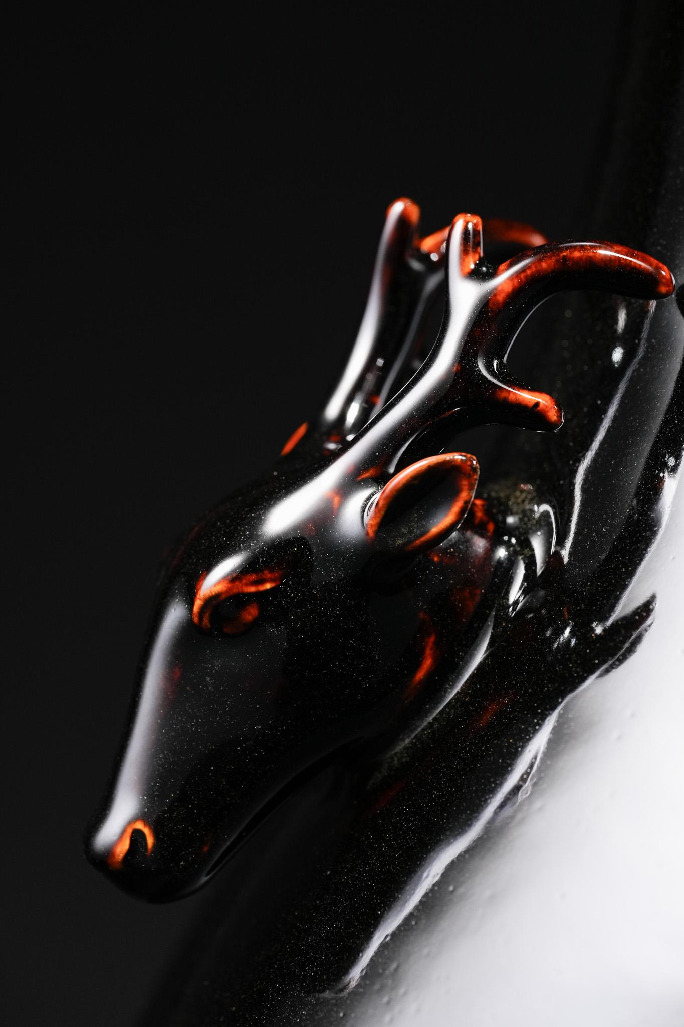 Black-Gold Deer-Head Vase For Sale 4