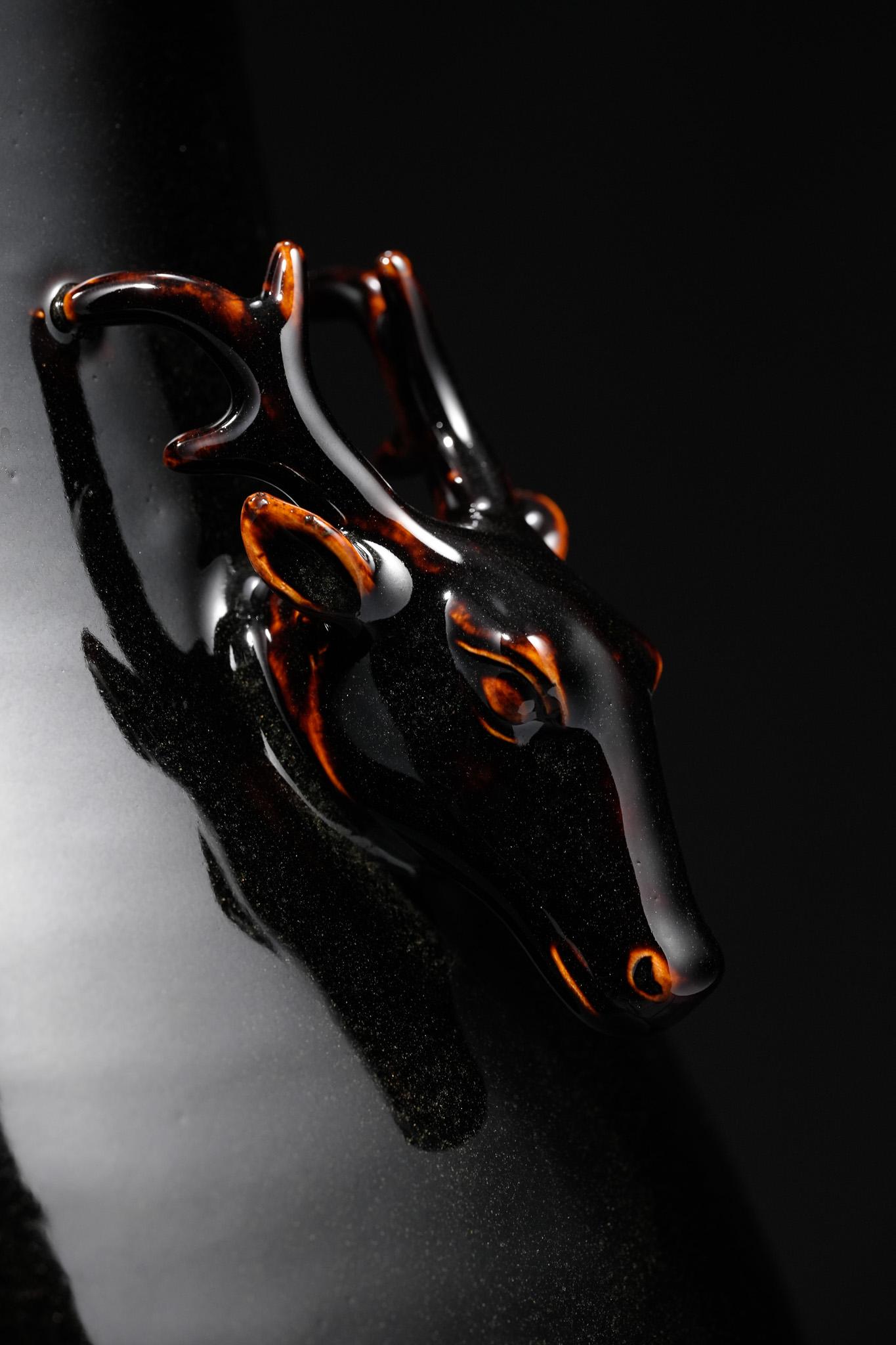 Black-Gold Deer-Head Vase For Sale 9