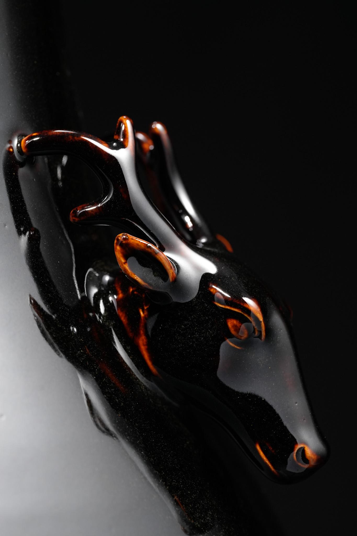 Black-Gold Deer-Head Vase For Sale 8