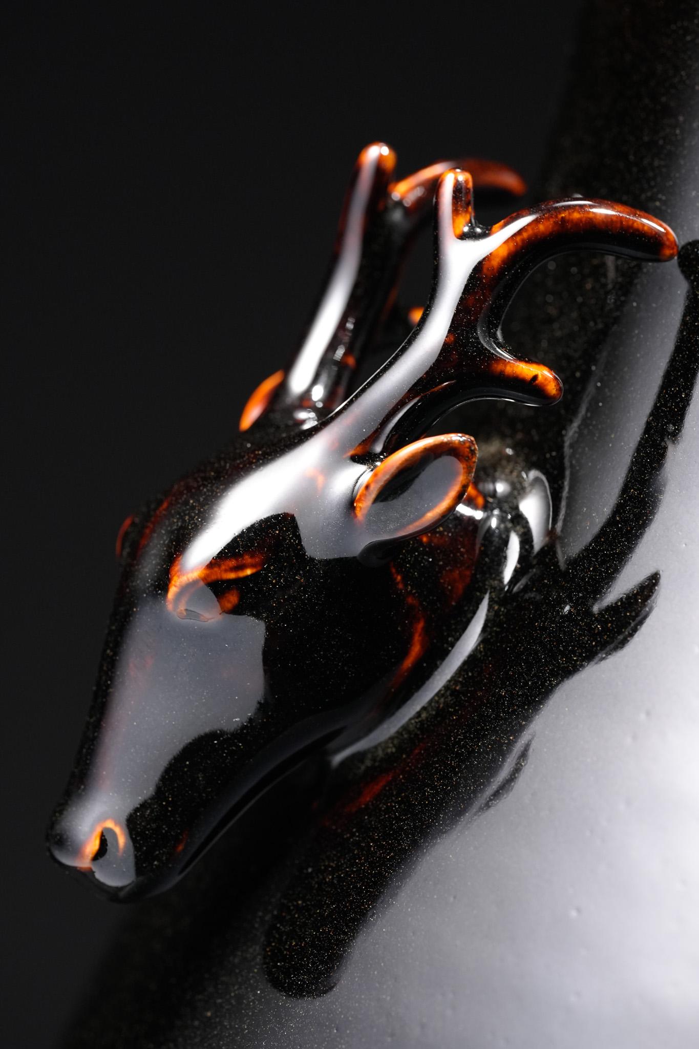 Black-Gold Deer-Head Vase For Sale 6