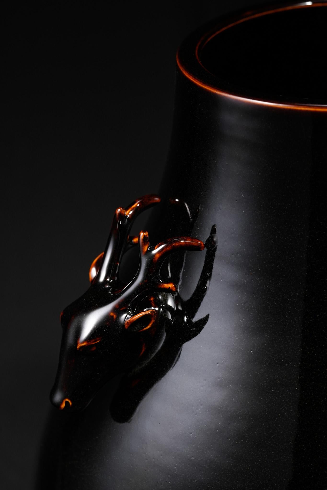Black-Gold Deer-Head Vase For Sale 5