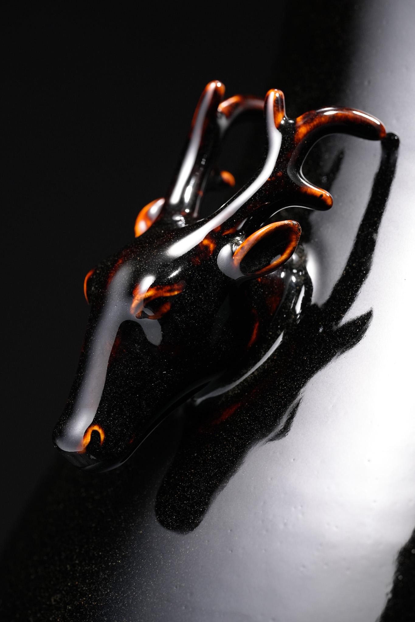 Black-Gold Deer-Head Vase For Sale 7