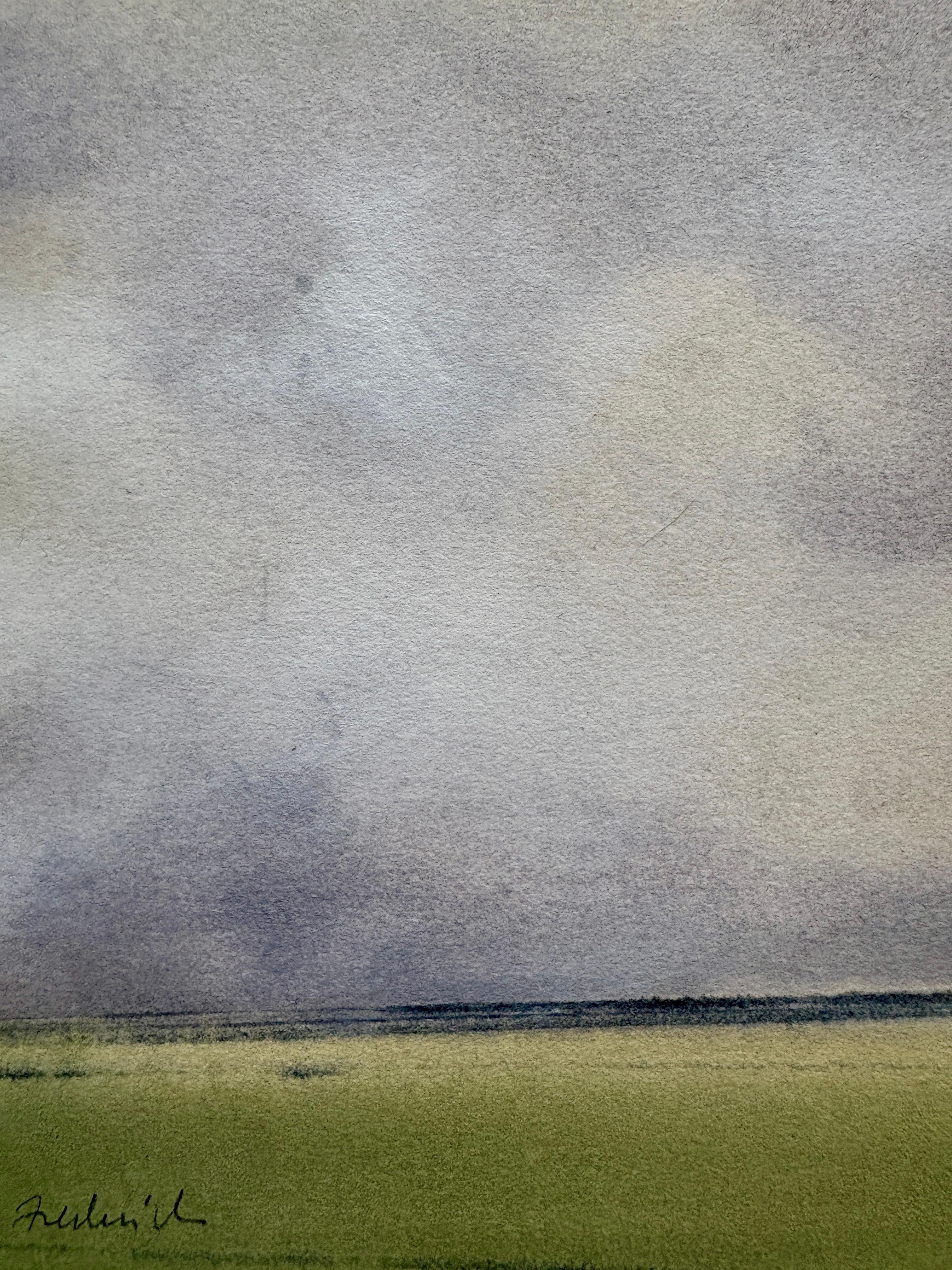 Dans la brume, paysage atmosphérique peint à l'aquarelle, 2025 en vente 1