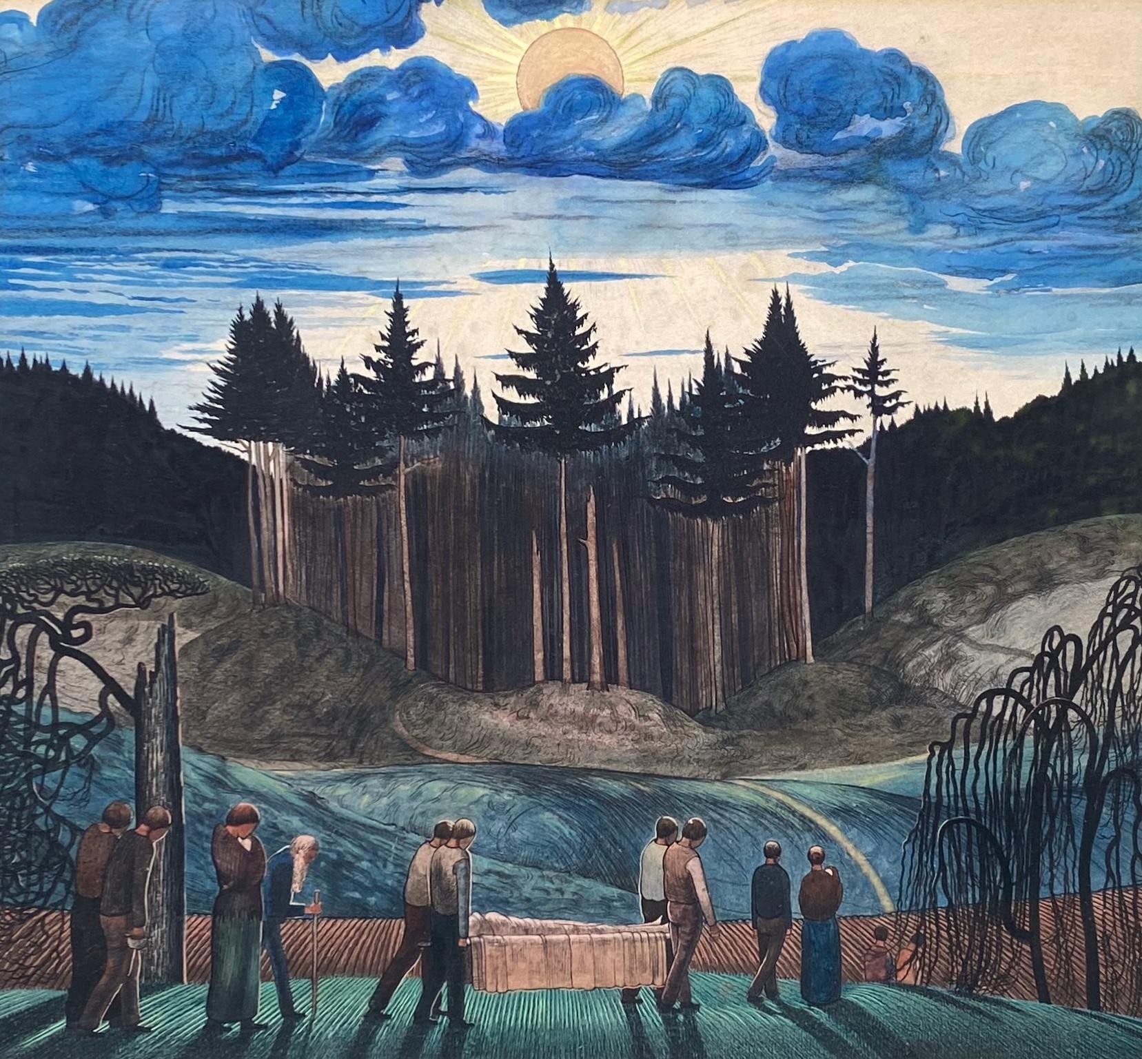 'Funeral Procession, Bavaria' watercolour on paper by Claughton Pellew For Sale 1