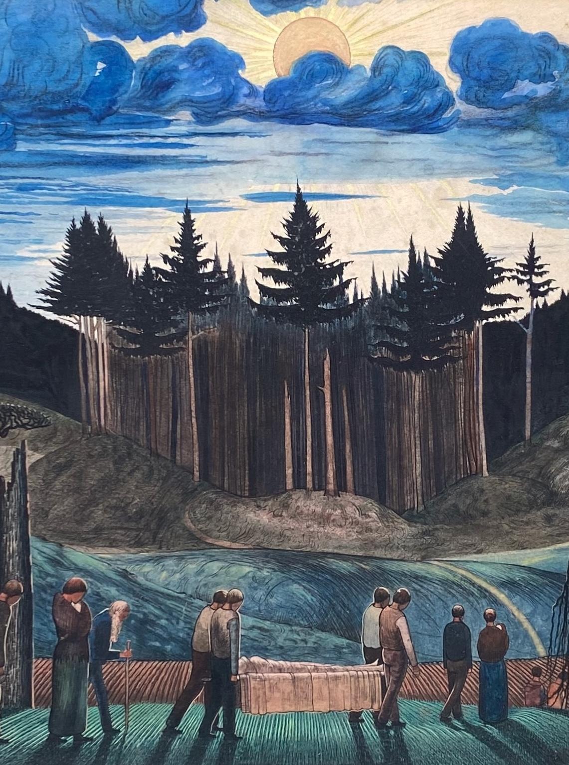 'Funeral Procession, Bavaria' watercolour on paper by Claughton Pellew For Sale 3