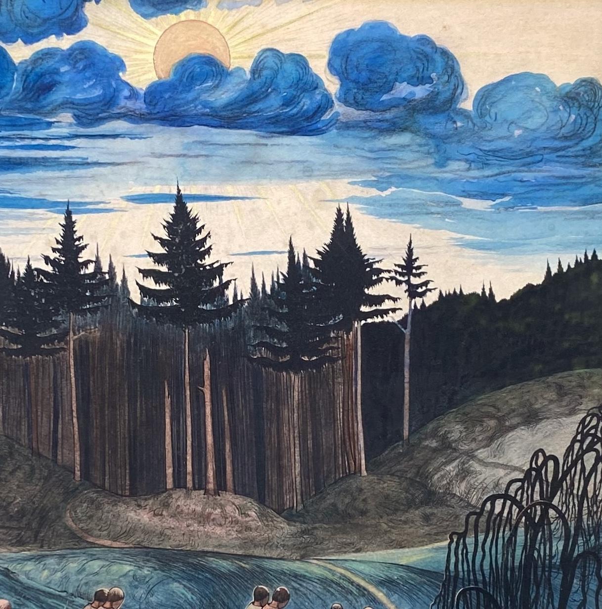 'Funeral Procession, Bavaria' watercolour on paper by Claughton Pellew For Sale 4