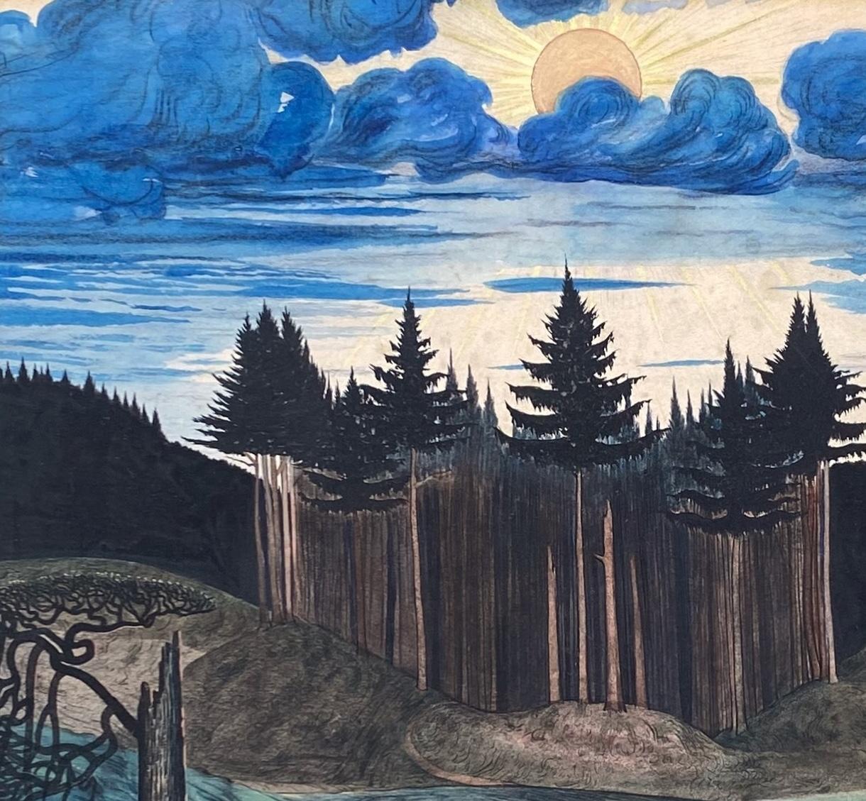 'Funeral Procession, Bavaria' watercolour on paper by Claughton Pellew For Sale 5