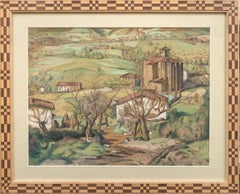 Basque Landscape Watercolor on Paper, Modern Style, Framed, 1930s