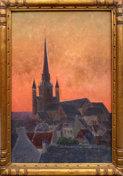 Antico dipinto a olio di un paesaggio sereno, firmato, CIRCA XIX secolo