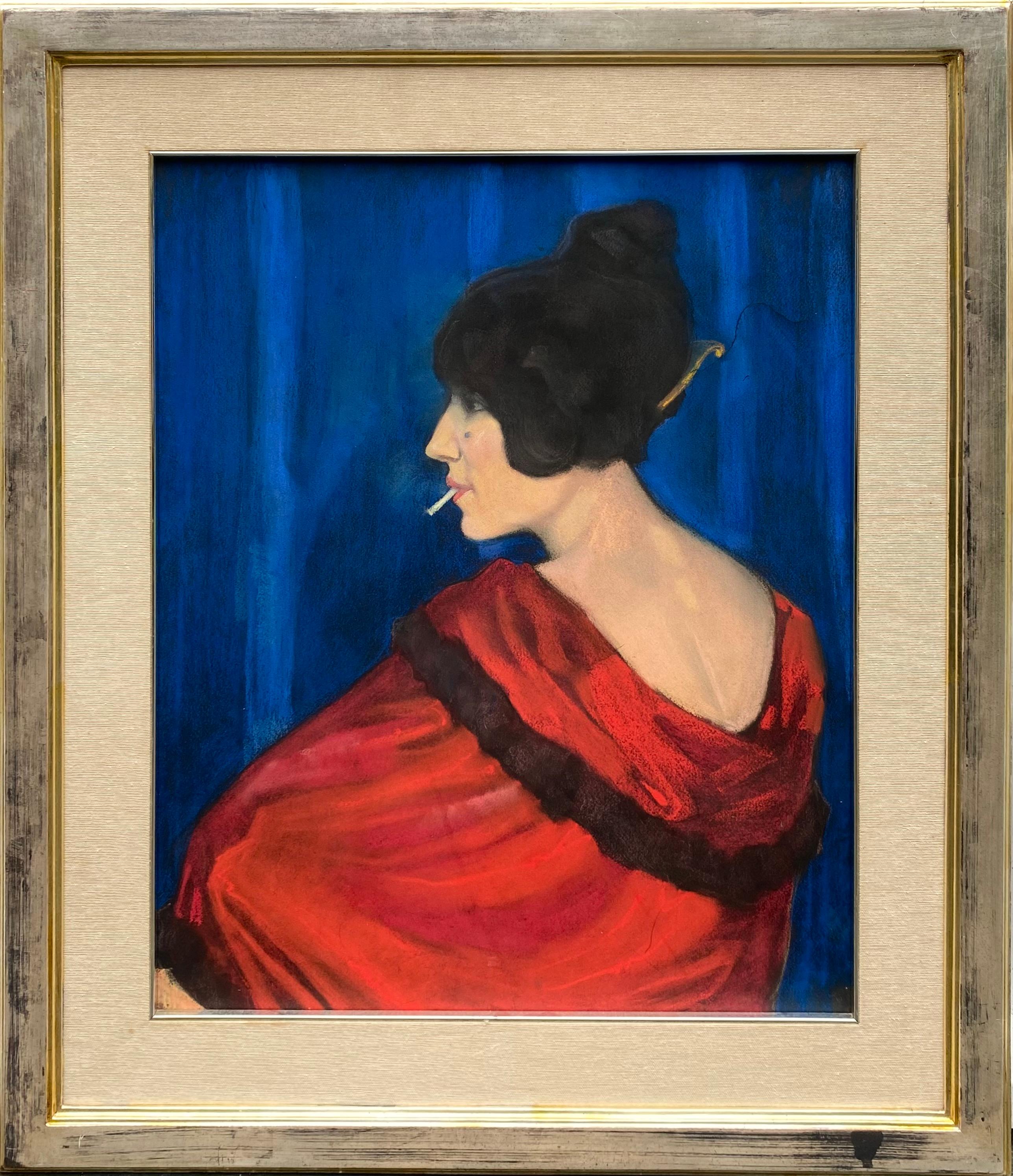 'The Smoking Lady' by Sirio Terrabuio Magni, watercolour on paper