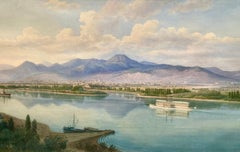 'View over the Rhine towards the Mountains' watercolour by Jakob Schiener