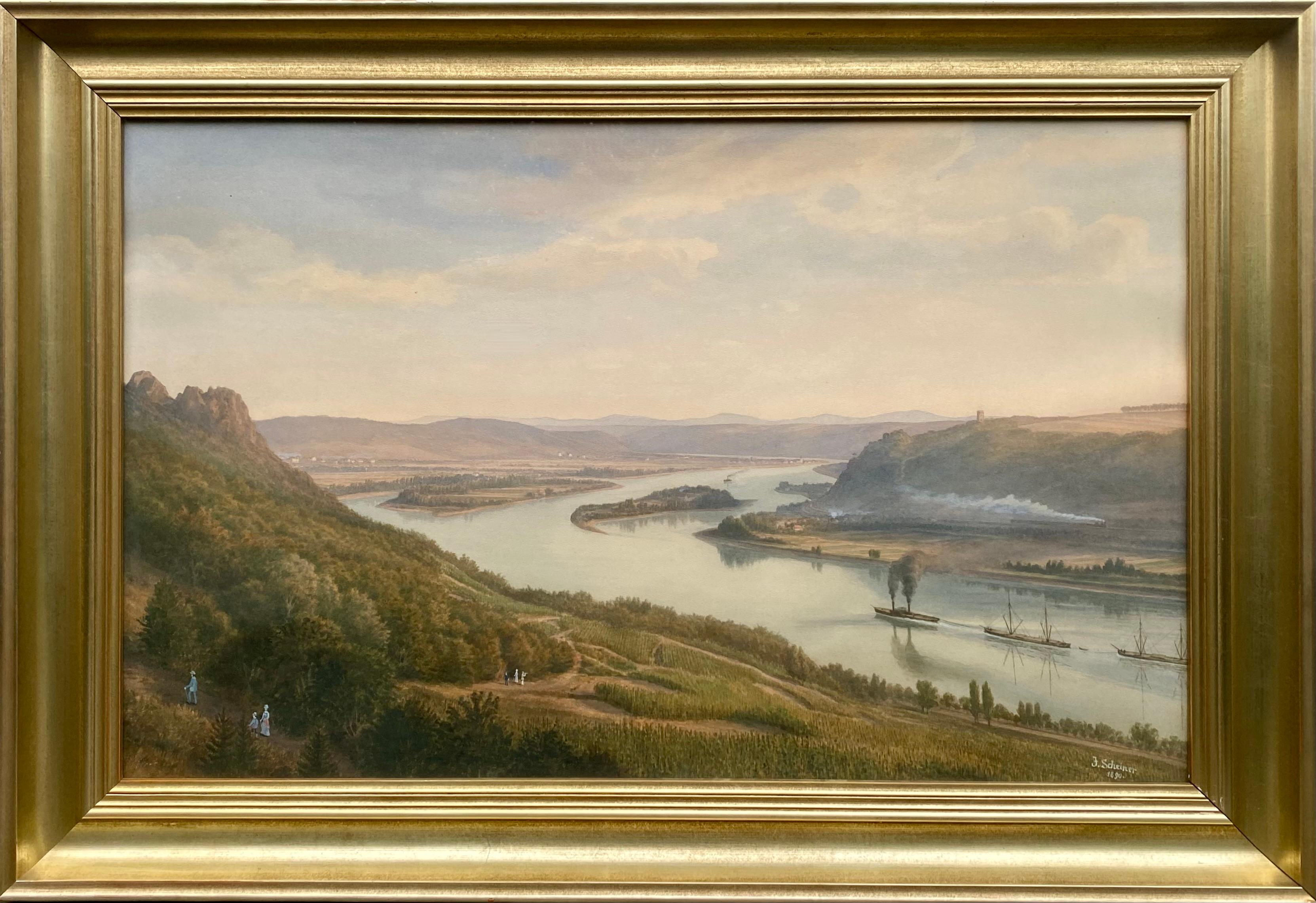 Jakob Schiener
(1821-1911)

Vista dalle montagne Siebengebirge sul Reno

Acquerello su carta
64 x 102 cm
Firmato e datato 1890


Il sole della sera bagna il Reno e le circostanti montagne Siebengebirge, mentre un treno e un battello sfrecciano in