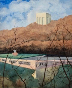 'Dans un Parc, la Balustrade Rose' watercolour and gouache by Léon Spilliaert