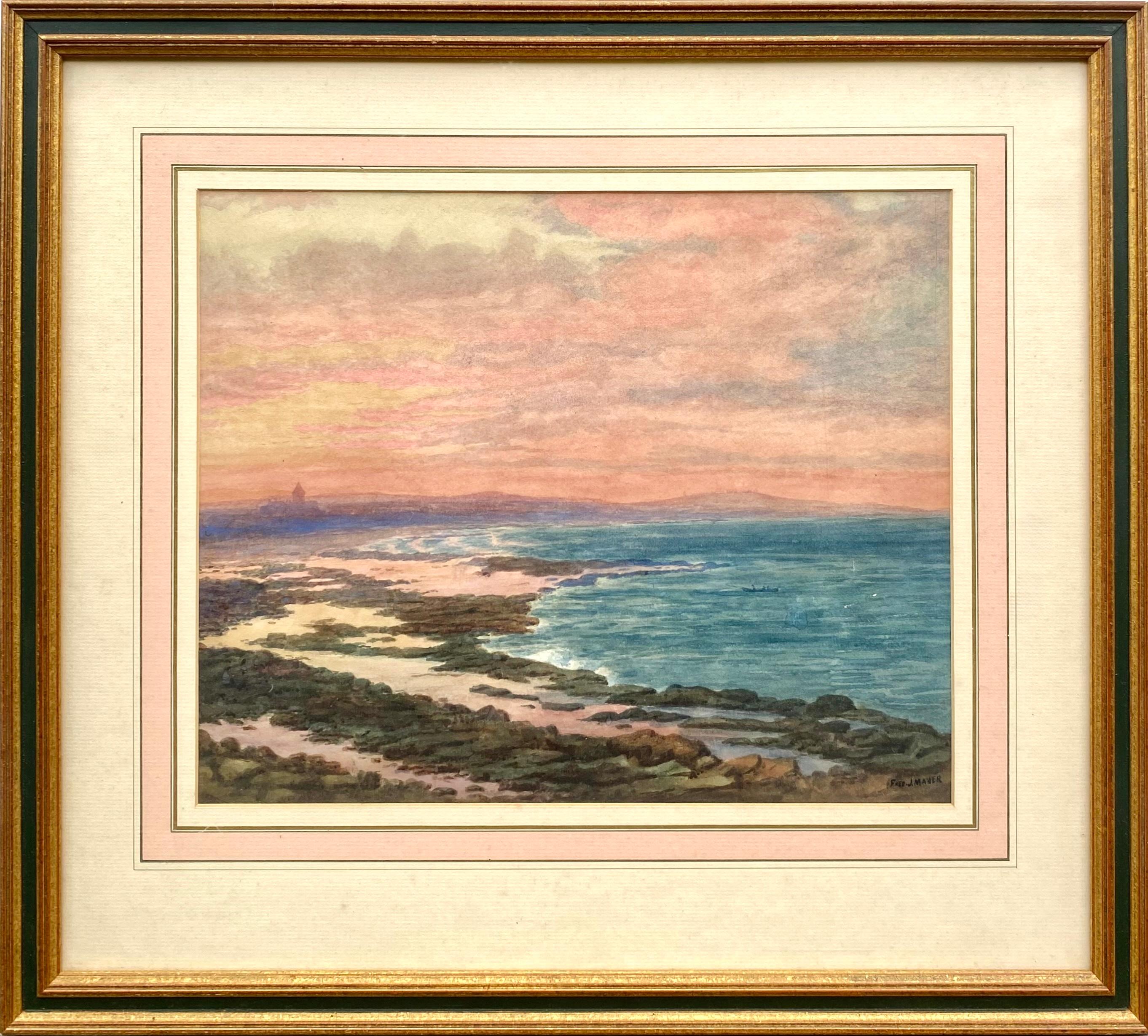Fred J. Maher
(1871-1963)

'Sunset over the Beach'
‍
Watercolour on paper
31 x 38 cm, 51.5 x  57 cm framed
Signed lower right

Born in Newcastler, Maher was a frequent exhibitor at the Bewick Club and the Artists of Northern Counties Exhibitions at