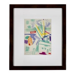 Colorful early modernist cityscape drawing by a San Francisco Bay Area artist