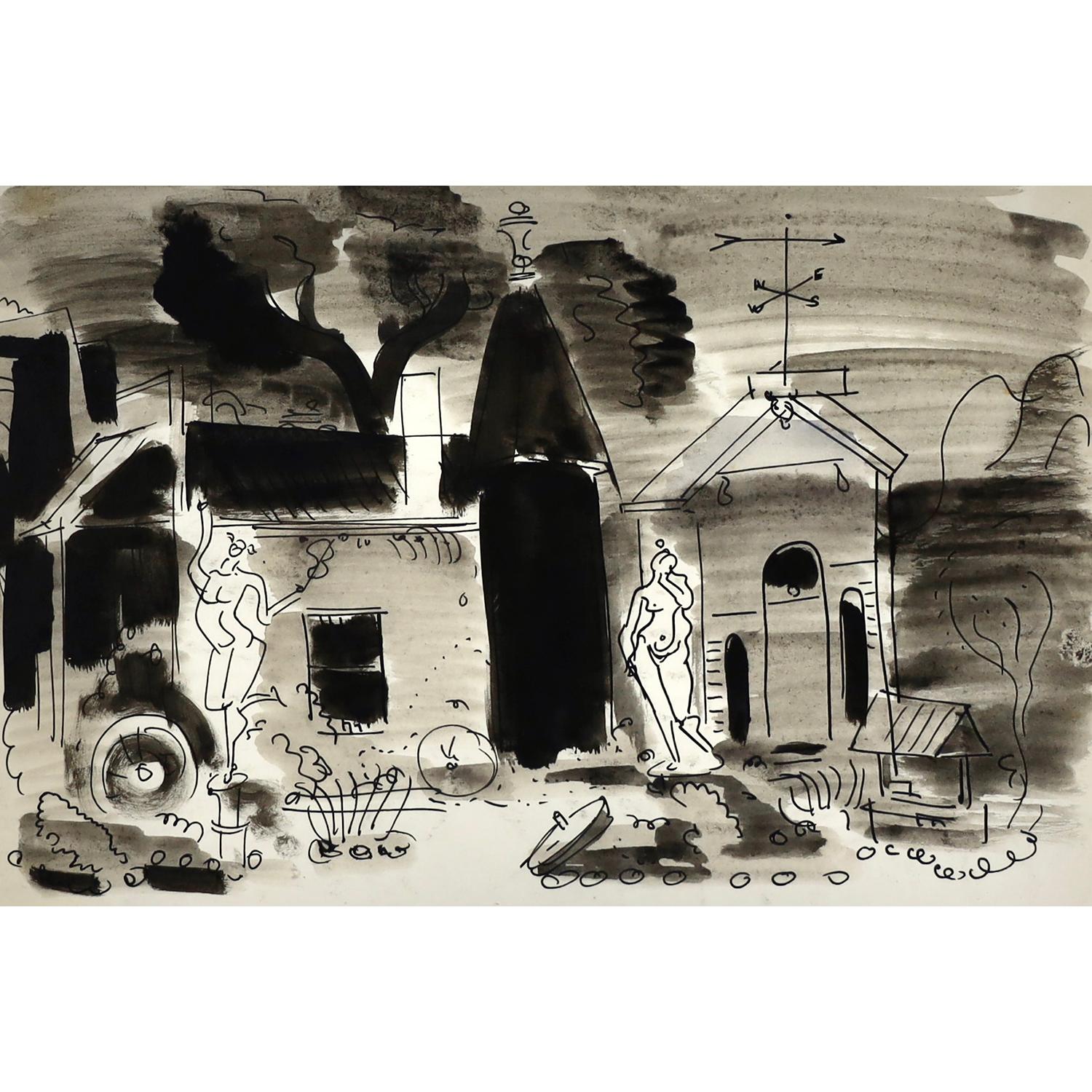 American modernist landscape drawing by a San Francisco Bay Area artist