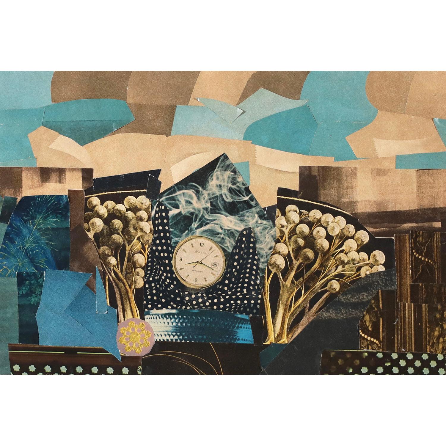 Collage astratto di una donna modernista - metà del secolo scorso - L
orologio - Mixed Media Art di Janet Todd Young
