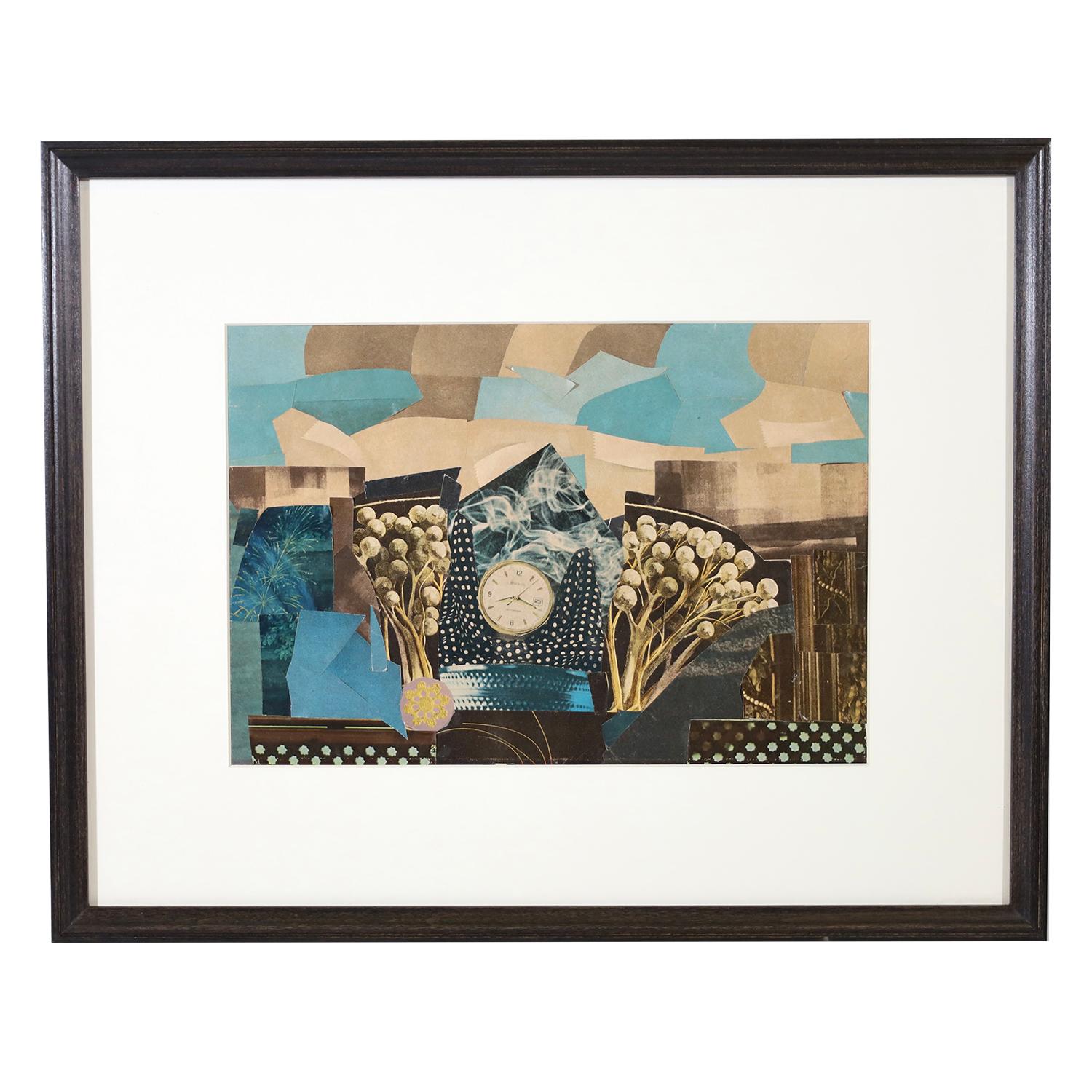 Collage astratto di una donna modernista - metà del secolo scorso - L'orologio - Mixed Media Art Astratto di Janet Todd Young